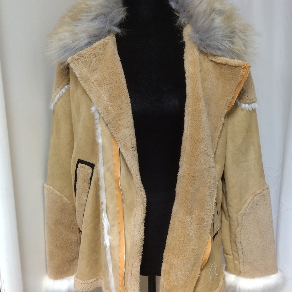 Beige Faux Shearling Hooded Coat - Women's Jacket